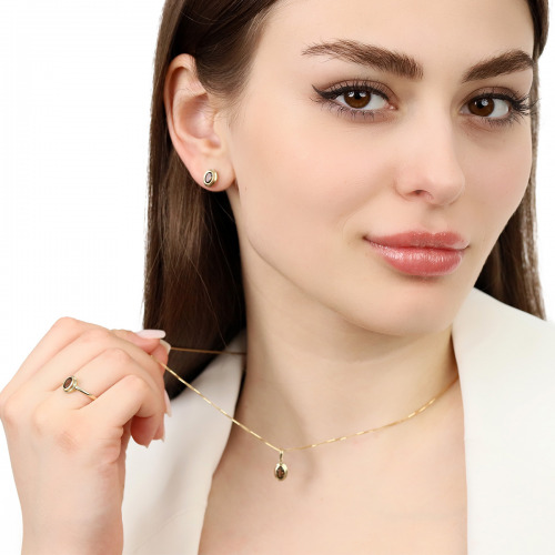 Zawieszka Portofino żółte złoto 585 z kwarcem dymnym 0,41 ct