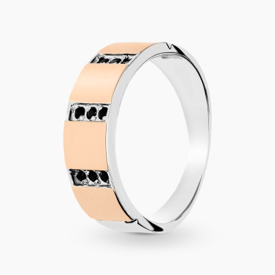 Pierścionek ze srebra 925 i złota 585 szeroki z czarnymi...