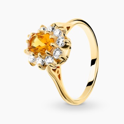 Pierścionek zaręczynowy żółte złoto 585 z cytrynem i...