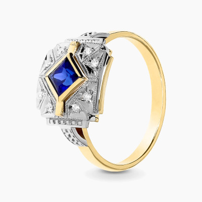 Pierścionek z dwukolorowego złota 585 z szafirem 0,45 ct...