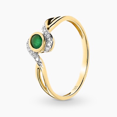 Pierścionek złoty ze szmaragdem 0,13 ct i diamentami 0,05...