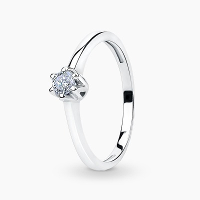 Pierścionek klasyczny z białego złota 585 z brylantem...