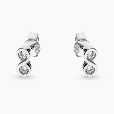 Kolczyki z białego złota 585 nieskończoność z cyrkoniami