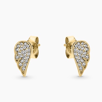 Kolczyki dwukolorowe złoto 585 skrzydła anioła z cyrkoniami