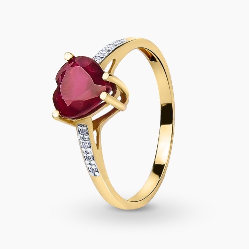 Pierścionek ze złota 585 rubinowe serce i brylanty