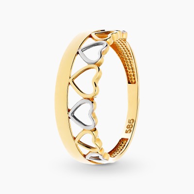 Pierścionek z żółtego i białego 585 złota serca