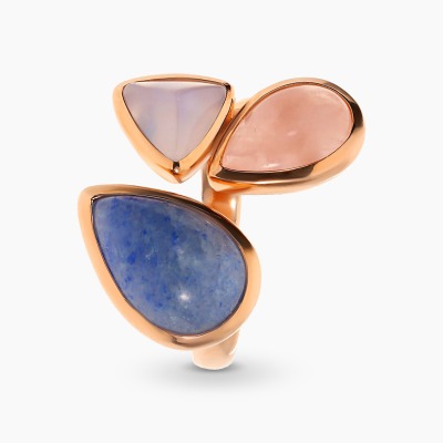 Pierścionek srebrny z kwarcem i chalcedonem