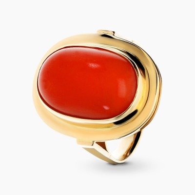 Pierścionek z żółtego złota 585 z okazałym koralem