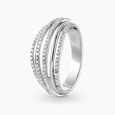 Pierścionek szeroki z białego złota 750 z brylantami 0,49 ct