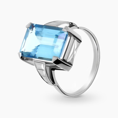 Pierścionek z białego złota 585 z okazałym topazem