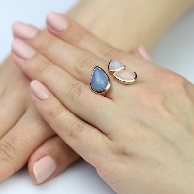 Pierścionek srebrny z kwarcem i chalcedonem 2