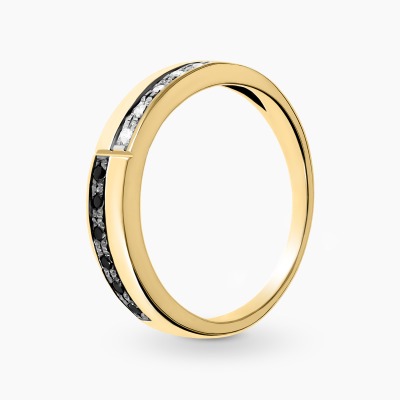 Pierścionek obrączka z żółtego złota 585 z czarnymi i...