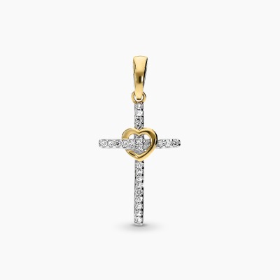 Zawieszka krzyżyk dwukolorowe złoto 585 z sercem i...