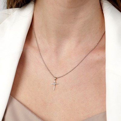 Zawieszka krzyżyk dwukolorowe złoto 585 z sercem i... 2