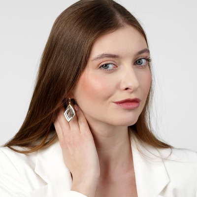 Kolczyki wiszące romby z dwóch kolorów złota 585 2