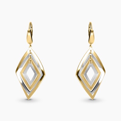 Kolczyki wiszące romby z dwóch kolorów złota 585