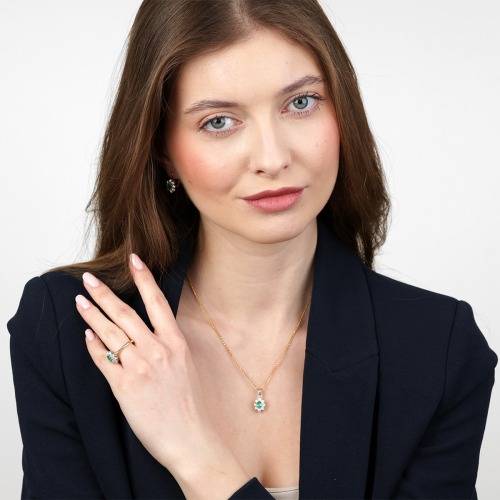 Pierścionek zaręczynowy Venezia z dwukolorowego złota 585 ze szmaragdem i brylantami