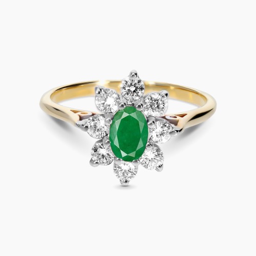 Pierścionek zaręczynowy Venezia z dwukolorowego złota 585 ze szmaragdem i brylantami