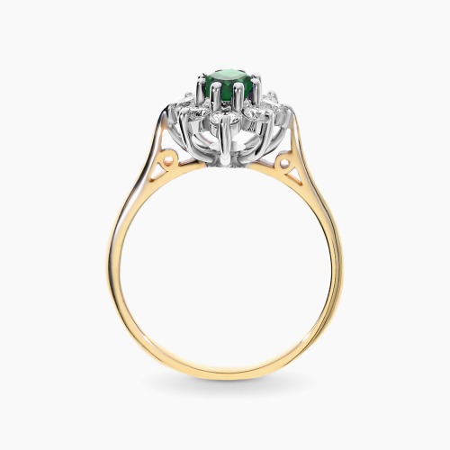 Pierścionek zaręczynowy Venezia z dwukolorowego złota 585 ze szmaragdem i brylantami