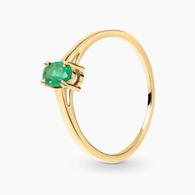 Pierścionek z żółtego złota 585 ze szmaragdem 0,41 ct
