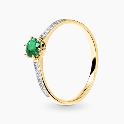 Pierścionek z żółtego złota 585 z brylantami 0,10 ct i...