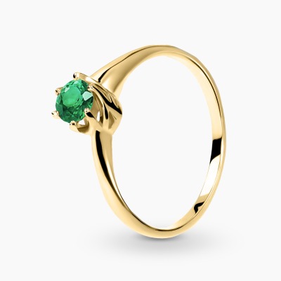 Pierścionek z żółtego złota 585 ze szmaragdem 0,33 ct