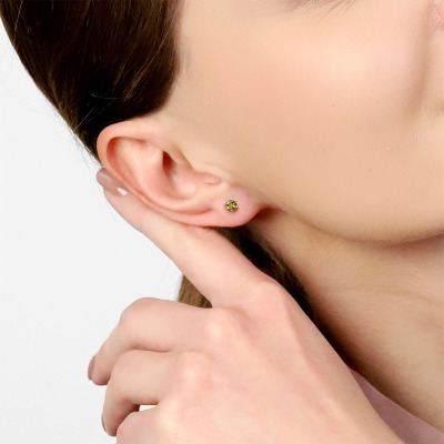 Kolczyki Vicenza białe złoto 585 z oliwinami 0,24 ct 2