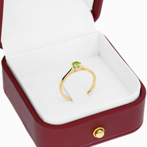 Pierścionek zaręczynowy Vicenza żółte złoto 585 z oliwinem 0,30 ct