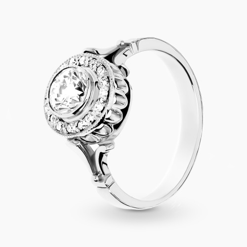 Pierścionek ręcznie wykonany z białego złota 585 z brylantami 0,94 ct Si/I