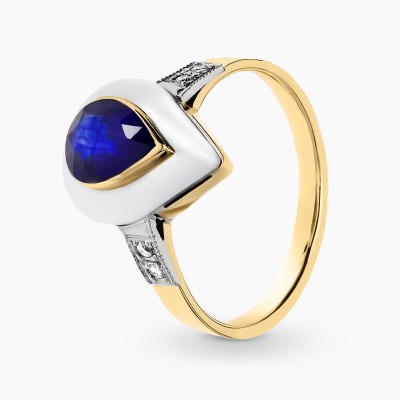 Pierścionek z żółtego i białego złota 585 z szafirem1,28...