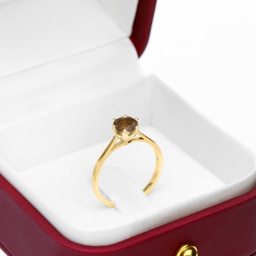 Pierścionek zaręczynowy Vicenza żółte złoto 585 z kwarcem dymnym 0,65 ct
