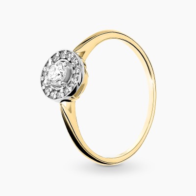 Pierścionek z dwukolorowego złota 585 z brylantami 0,25 ct