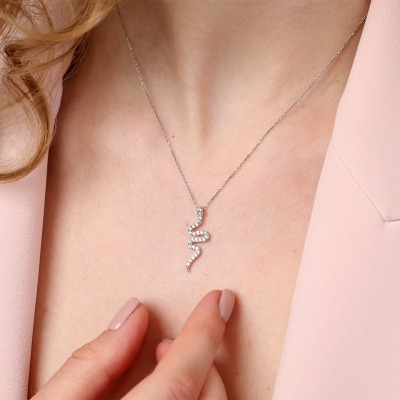 Naszyjnik z białego złota 585 wąż z cyrkoniami dł. 42 cm 2