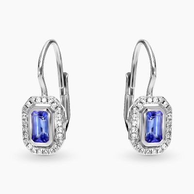 Kolczyki z białego złota 585 z tanzantami i brylantami