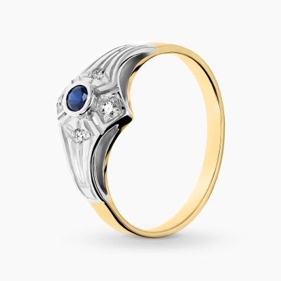 Pierścionek w stylu Art Déco z dwukolorowego złota 585 z...