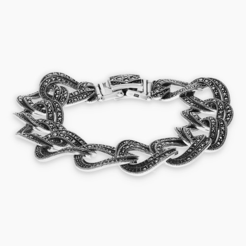 Bransoletka szeroka ze srebra 0,925 z pirytami dł. 19 cm