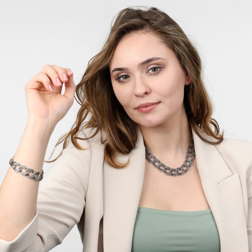 Naszyjnik, kolia ze srebra 0,925 z pirytami dł. 44 cm