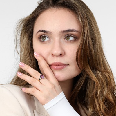 Pierścionek z żółtego i białego złota 585 z ametystem... 2