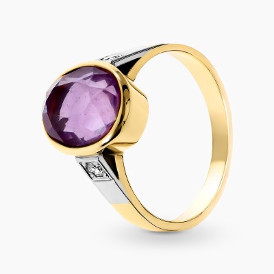 Pierścionek z żółtego i białego złota 585 z ametystem...