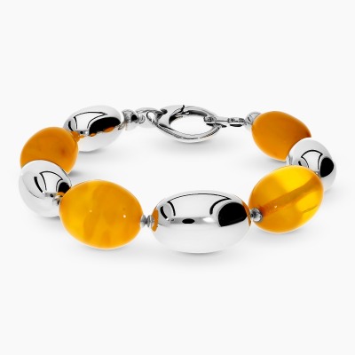 Bransoletka ze srebra 925 z bursztynami dł. 21 cm