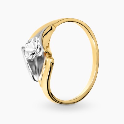 Pierścionek z białego i żółtego złota 585 z okazałą...