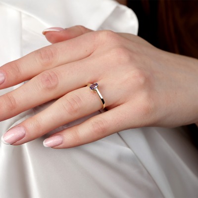 Pierścionek z żółtego złota 585 z tanzanitem 0,35 ct 2