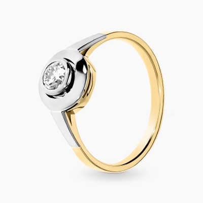 Pierścionek z żółtego i białego złota 585 z brylantem...