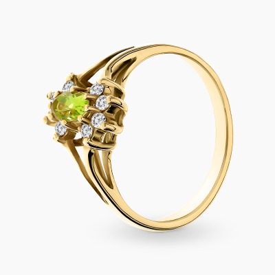 Pierścionek z żółtego złota 585 z cyrkoniami i naturalnym...