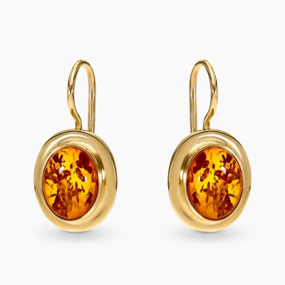 Kolczyki z żółtego złota 585 z bursztynami w pełnej oprawie