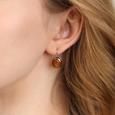 Kolczyki z żółtego złota 585 z bursztynami w pełnej oprawie 2