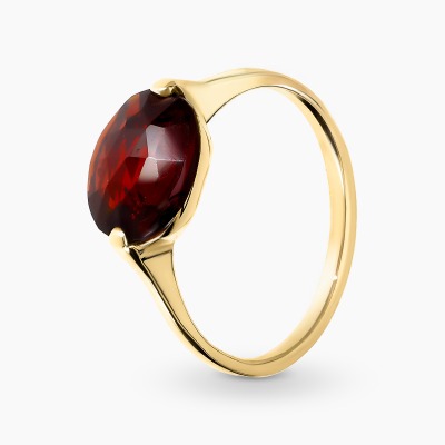 Pierścionek z żółtego złota 585 z okazałą czerwoną cyrkonią