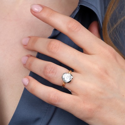 Pierścionek z żółtego i białego złota 585 z okazałą... 2