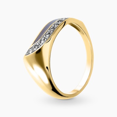 Pierścionek dwukolorowe złoto 585 asymetryczny z...