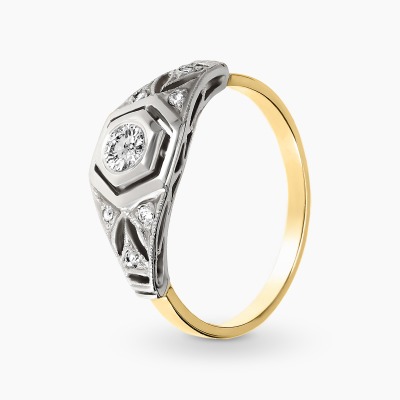 Pierścionek Art Déco z żółtego i białego złota 585 z...